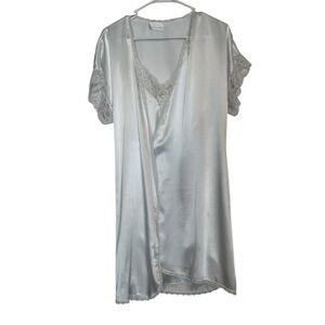 Vintage Sears Satin Peignoir Set | Lace Robe & Nightgown | Made USA